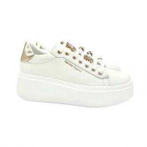 NEW RENATO GARINI women's bedazzled laces sneaker in white stones